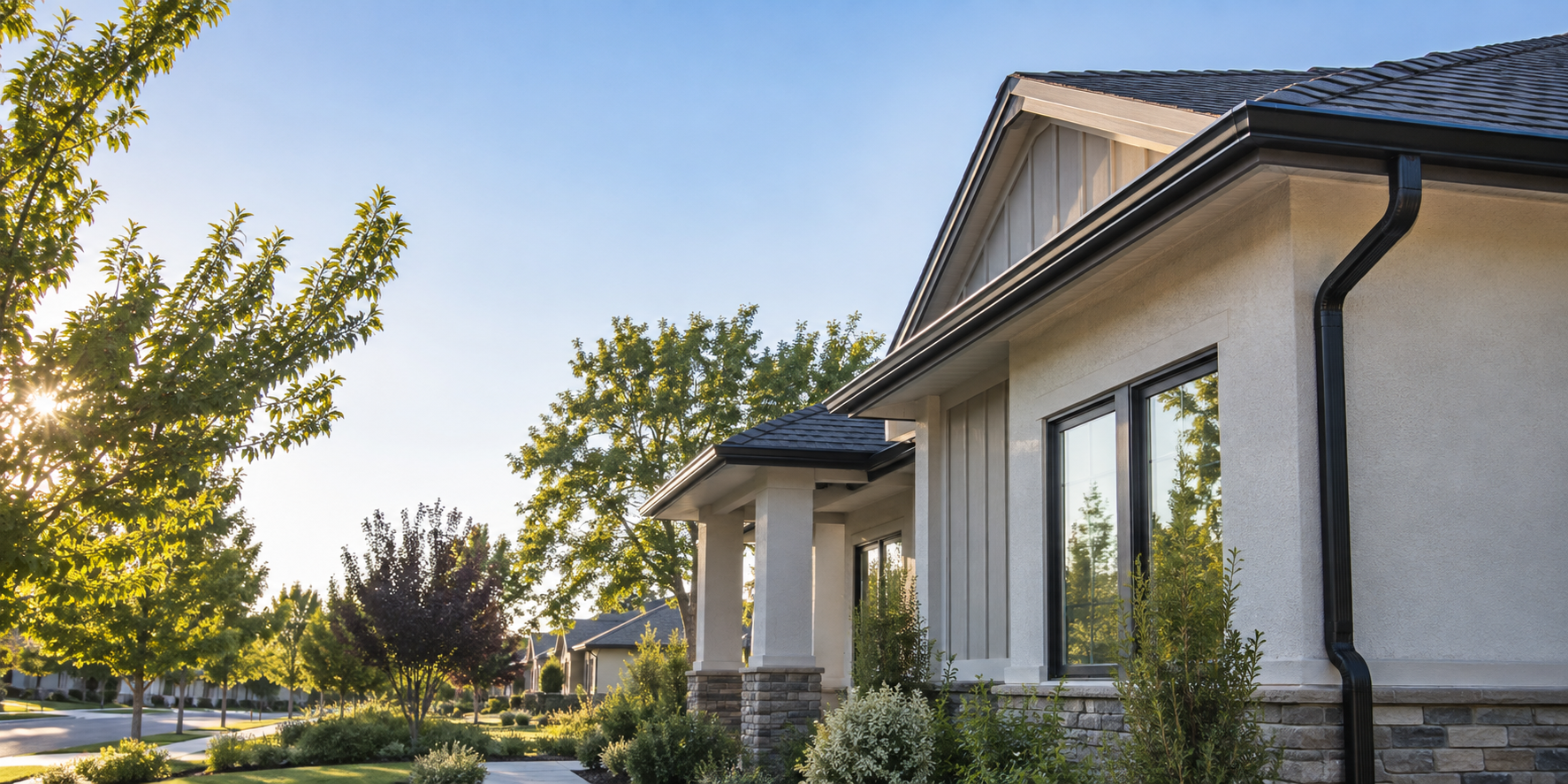 Completed seamless gutter installation on an Elk Grove home